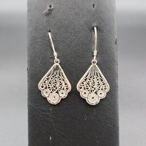 Sterling Silver Diamond Cut Pattern Unique Dangle Earrings A6305